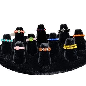 HANDMADE Lot of 10 Multicolor Stackable Beaded Adjustable Stretch Rings Set